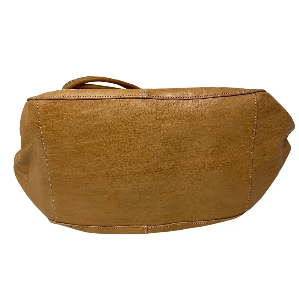 Elegantria Leather Tote Bag Tan Whipstitch Details